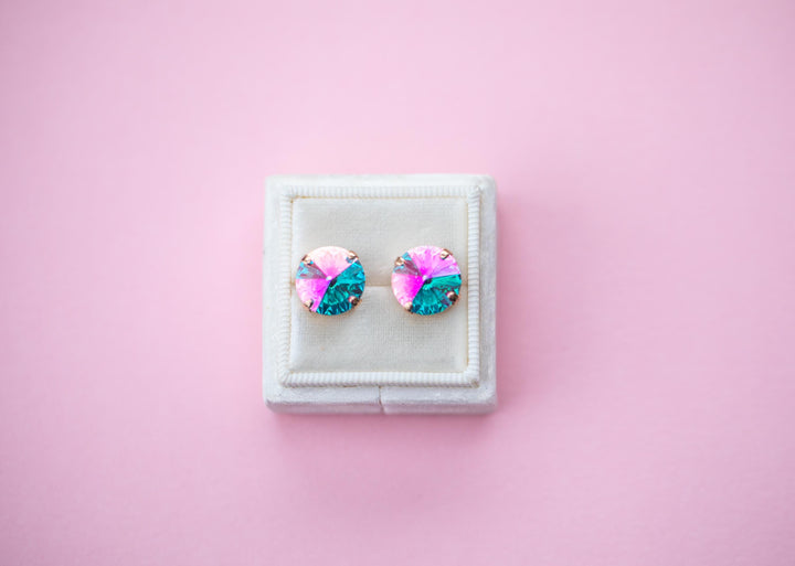 12mm Rivoli Studs OR Leverback Drops Seaside Sparkle - choose setting color