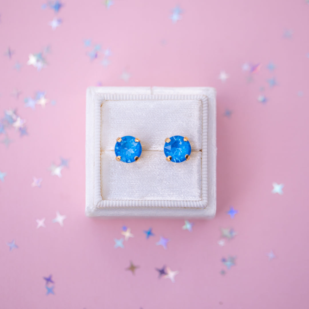 8mm Stud or Leverback Drop Earrings in Electric Blue Twinkle