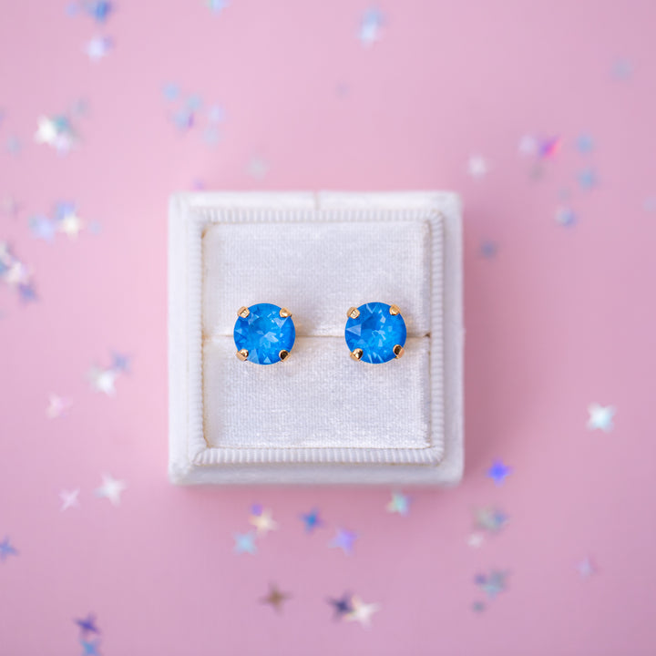 8mm Stud or Leverback Drop Earrings in Electric Blue Twinkle