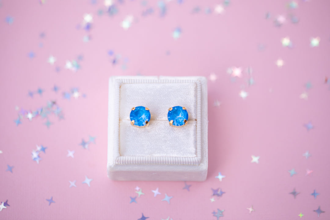 8mm Stud or Leverback Drop Earrings in Electric Blue Twinkle