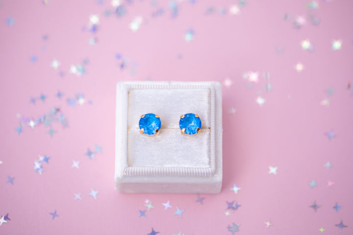 8mm Stud or Leverback Drop Earrings in Electric Blue Twinkle