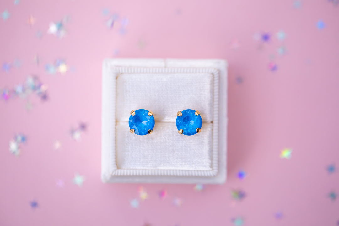 8mm Stud or Leverback Drop Earrings in Electric Blue Twinkle