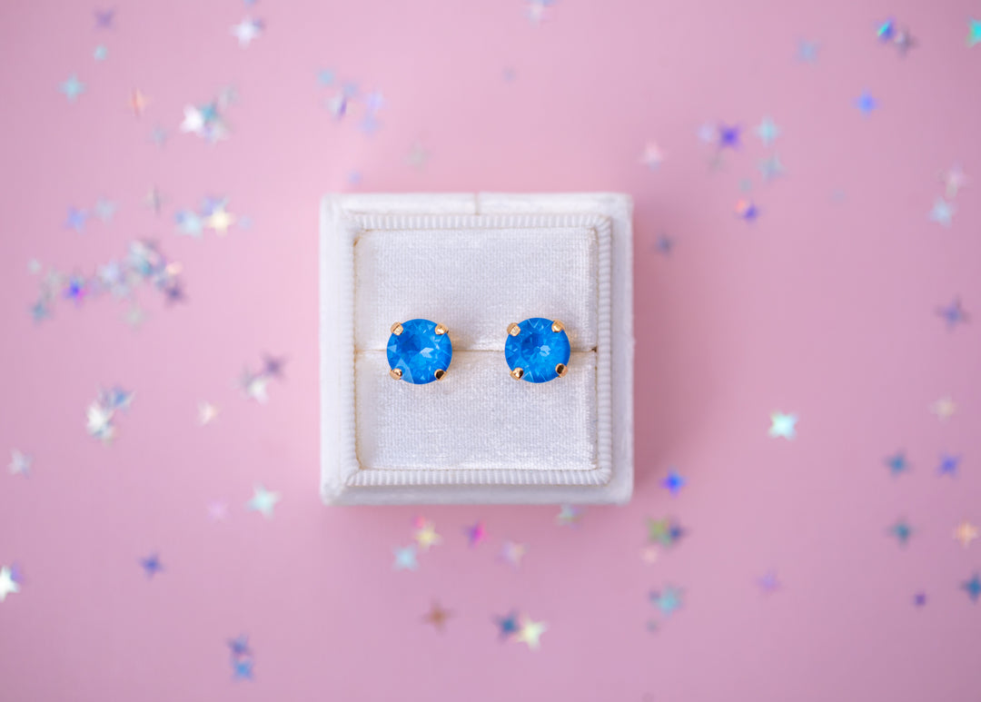 8mm Stud or Leverback Drop Earrings in Electric Blue Twinkle