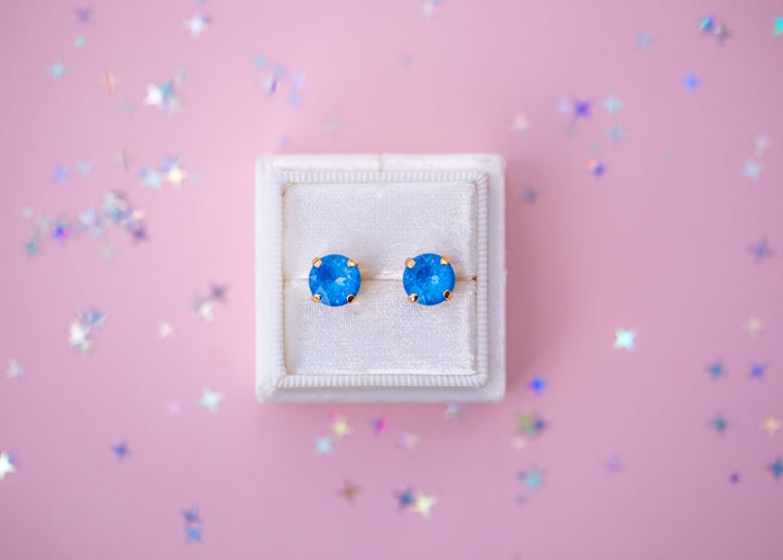 8mm Stud or Leverback Drop Earrings in Electric Blue Twinkle