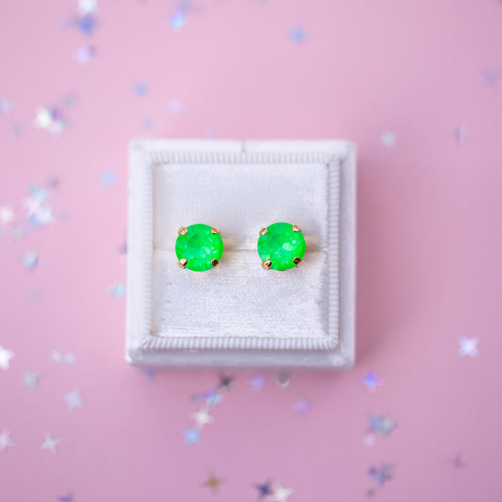 Electric Green Twinkle Earrings - 8mm