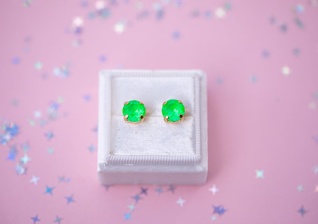 Electric Green Twinkle Earrings - 8mm