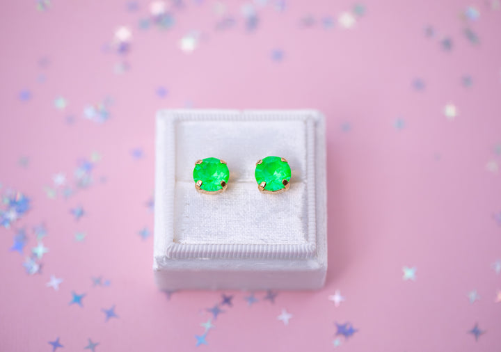 Electric Green Twinkle Earrings - 8mm