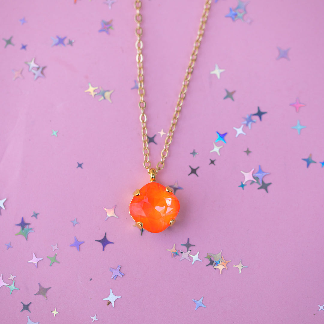 12mm Cushion Cut Necklace - Electric Orange Twinkle