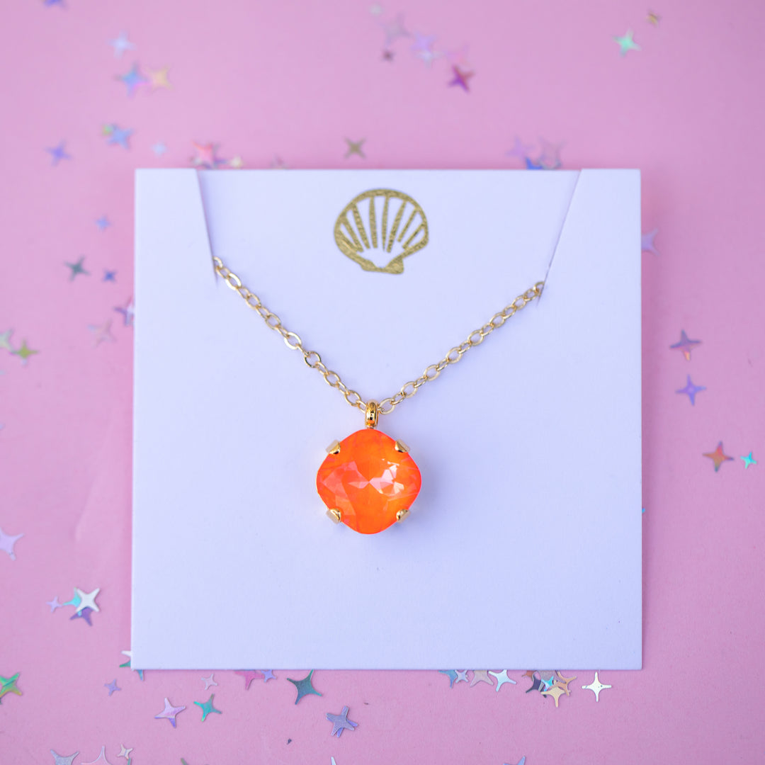 12mm Cushion Cut Necklace - Electric Orange Twinkle