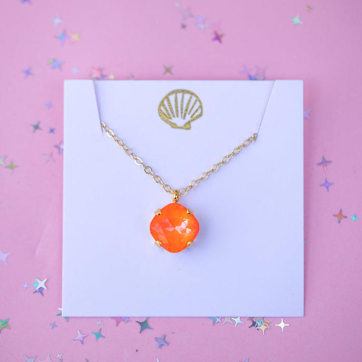 12mm Cushion Cut Necklace - Electric Orange Twinkle