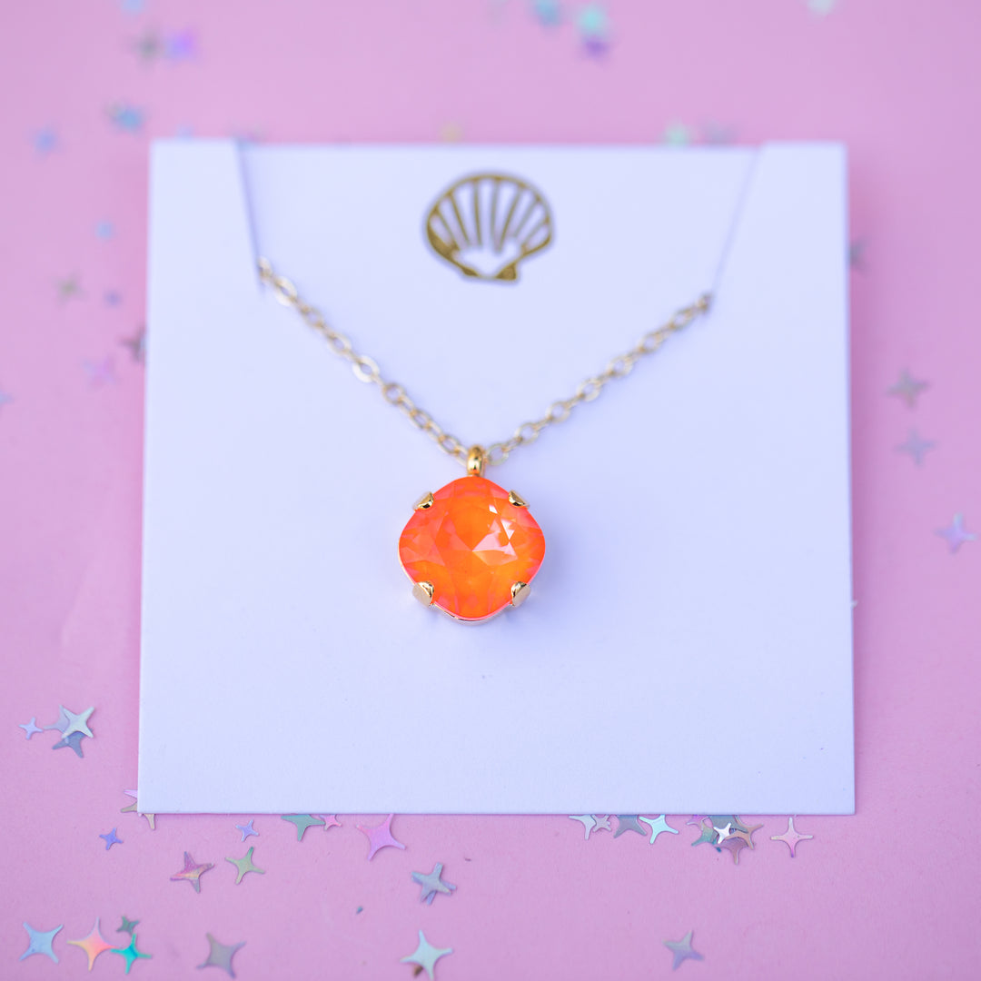 12mm Cushion Cut Necklace - Electric Orange Twinkle