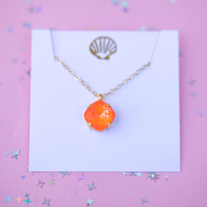 12mm Cushion Cut Necklace - Electric Orange Twinkle