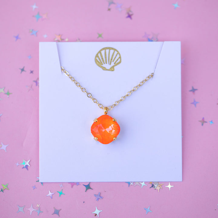 12mm Cushion Cut Necklace - Electric Orange Twinkle