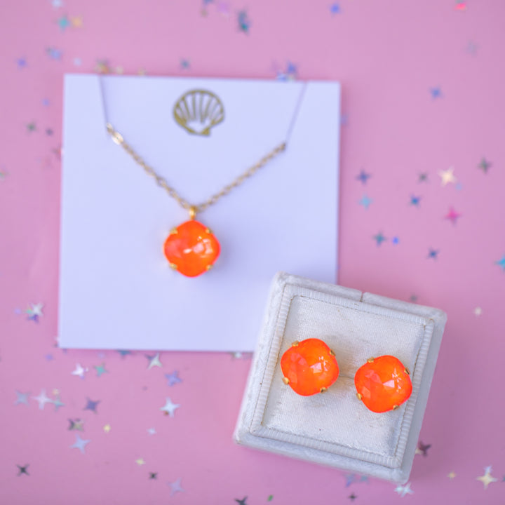 12mm Cushion Cut Necklace - Electric Orange Twinkle