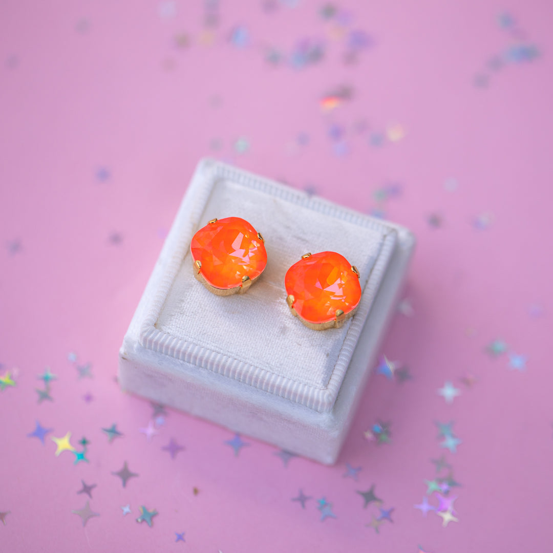12mm Cushion Cut Earrings (Electric Orange Twinkle)