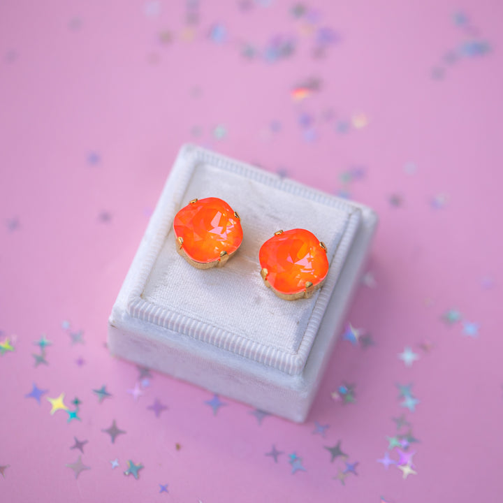 12mm Cushion Cut Earrings (Electric Orange Twinkle)