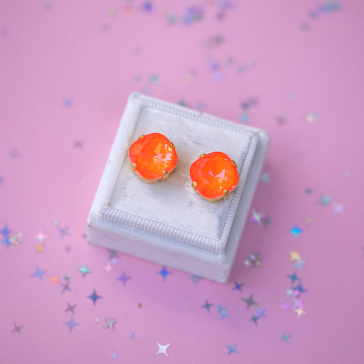 12mm Cushion Cut Earrings (Electric Orange Twinkle)