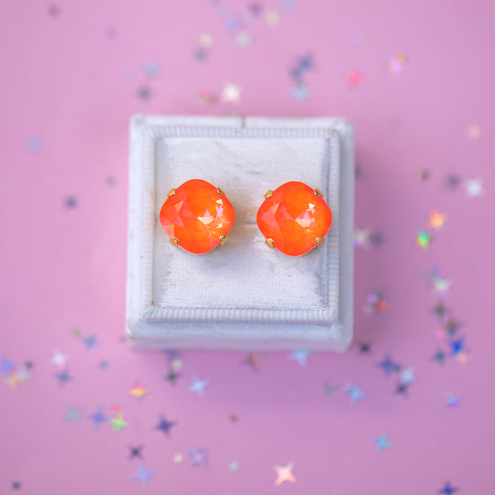 12mm Cushion Cut Earrings (Electric Orange Twinkle)