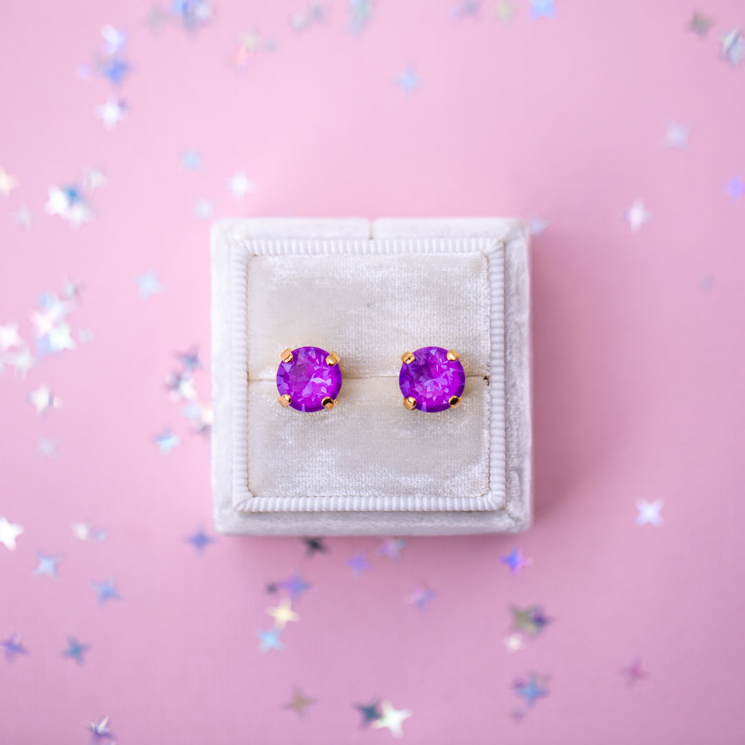 8mm Stud or Leverback Drop Earrings in Electric Orchid Twinkle