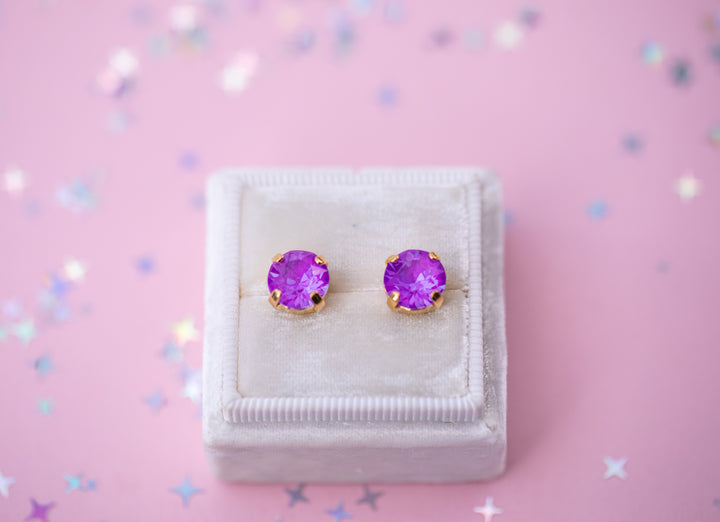 8mm Stud or Leverback Drop Earrings in Electric Orchid Twinkle