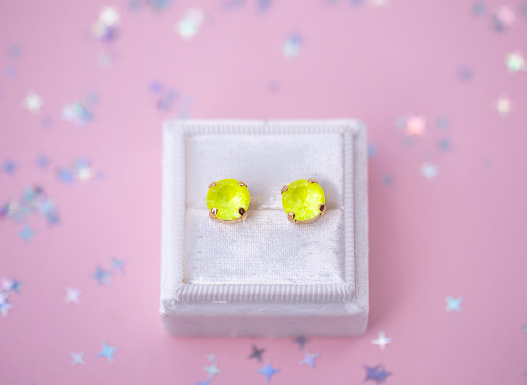 8mm Stud or Leverback Drop Earrings in Electric Yellow Twinkle