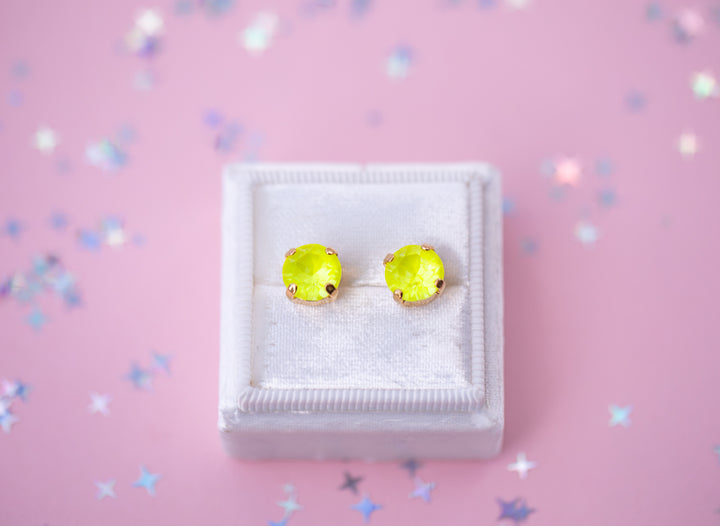 8mm Stud or Leverback Drop Earrings in Electric Yellow Twinkle