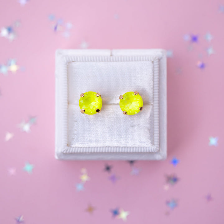 8mm Stud or Leverback Drop Earrings in Electric Yellow Twinkle