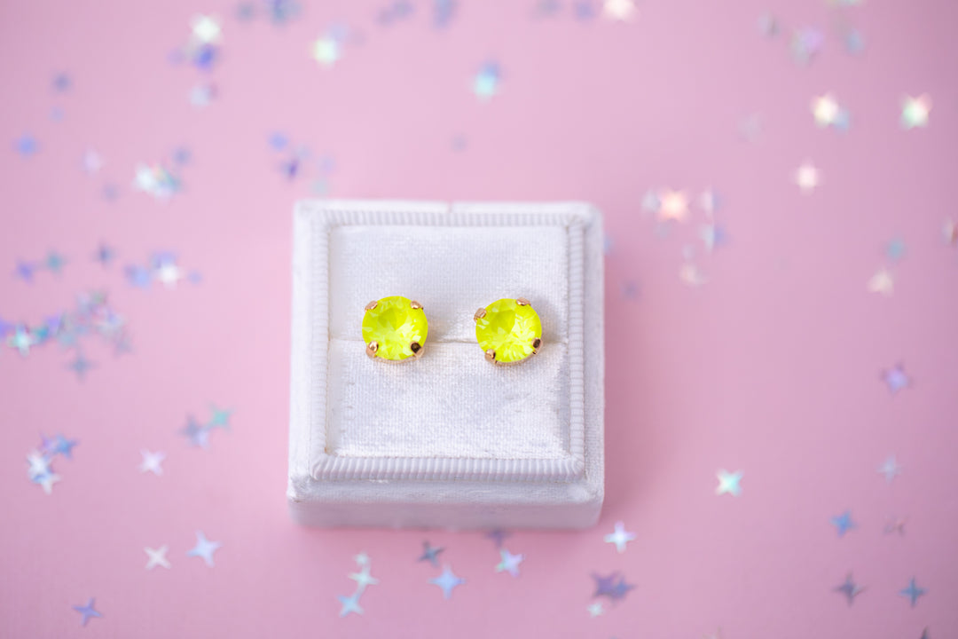 8mm Stud or Leverback Drop Earrings in Electric Yellow Twinkle