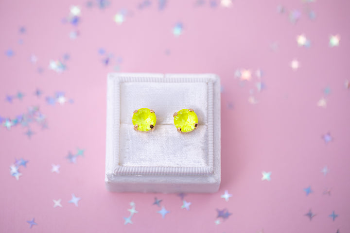 8mm Stud or Leverback Drop Earrings in Electric Yellow Twinkle