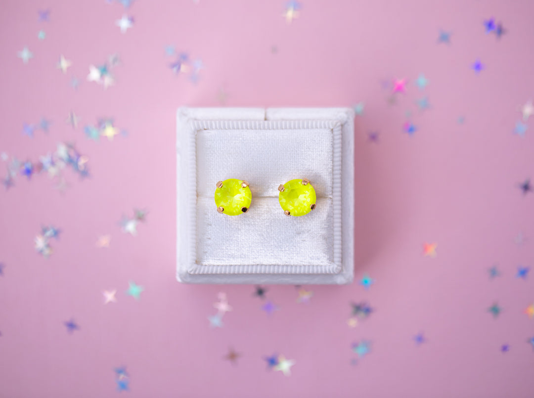 8mm Stud or Leverback Drop Earrings in Electric Yellow Twinkle