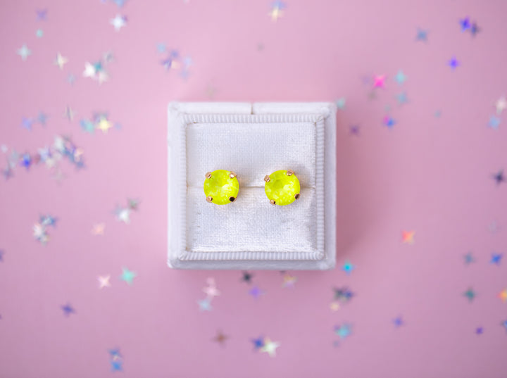 8mm Stud or Leverback Drop Earrings in Electric Yellow Twinkle