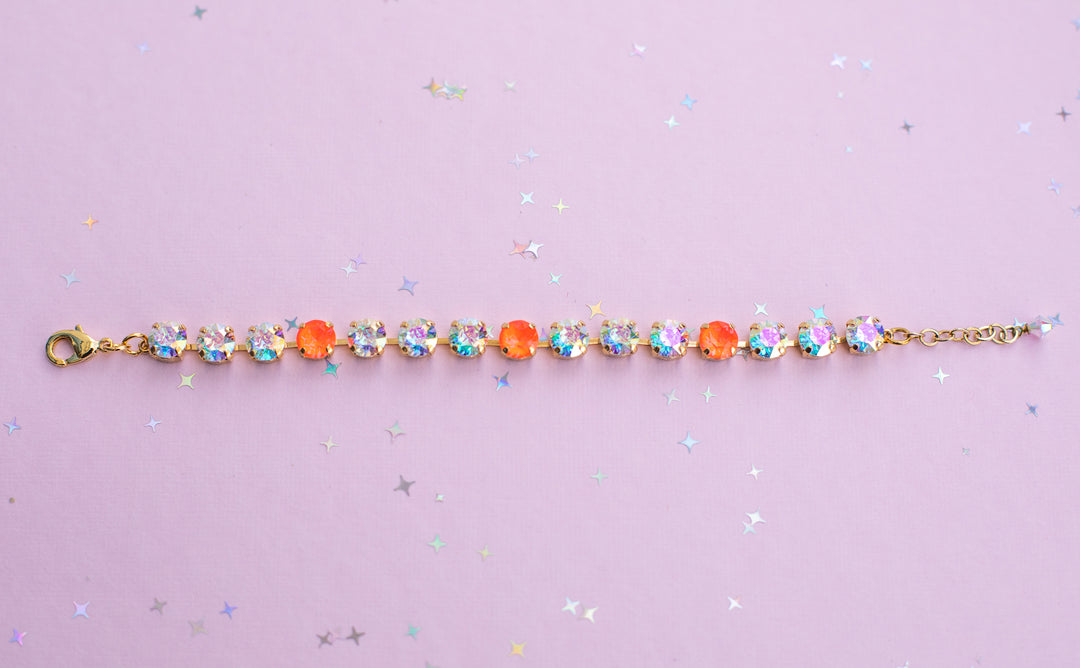 8mm Crystal Bracelet: Electric Orange Twinkle Sparkle