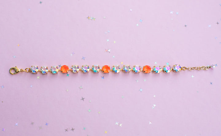 8mm Crystal Bracelet: Electric Orange Twinkle Sparkle