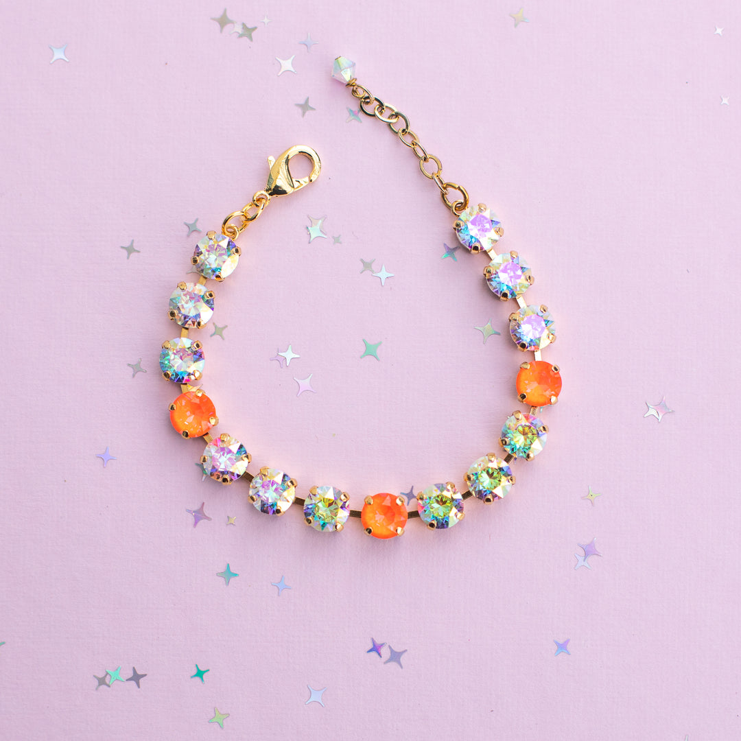 8mm Crystal Bracelet: Electric Orange Twinkle Sparkle