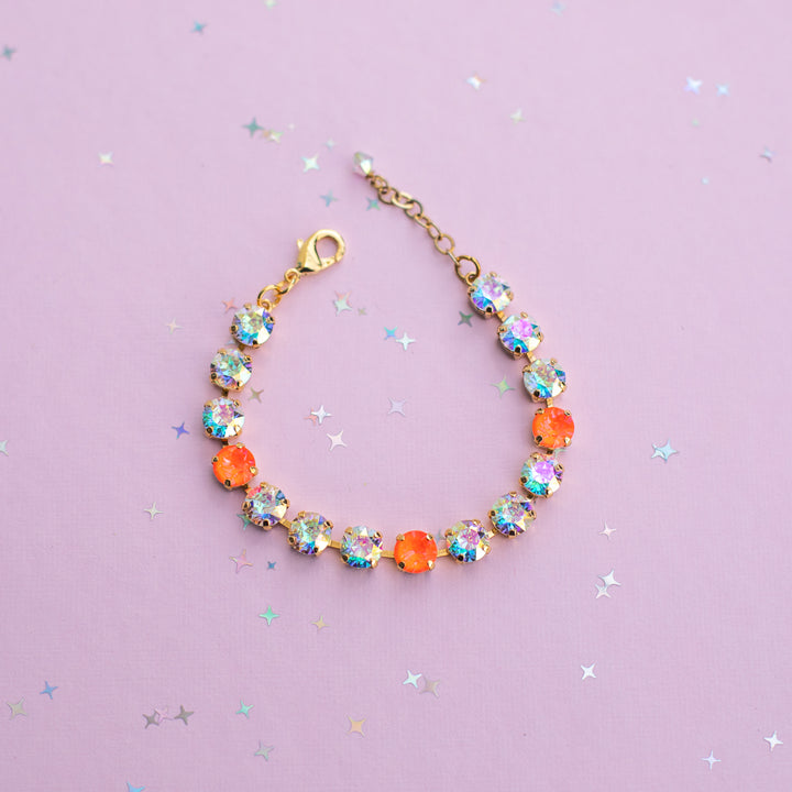 8mm Crystal Bracelet: Electric Orange Twinkle Sparkle