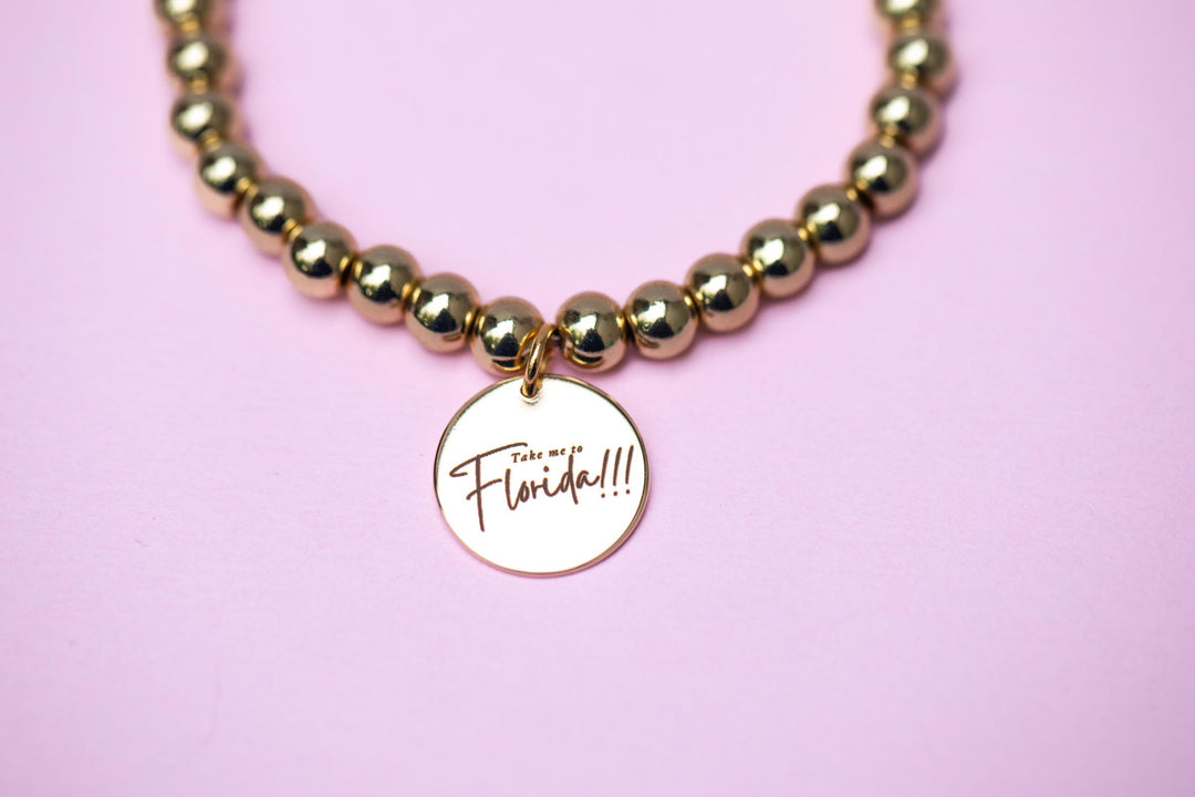 Beaded Charm Bracelet - Take Me to Florida!!! - Choose setting Color