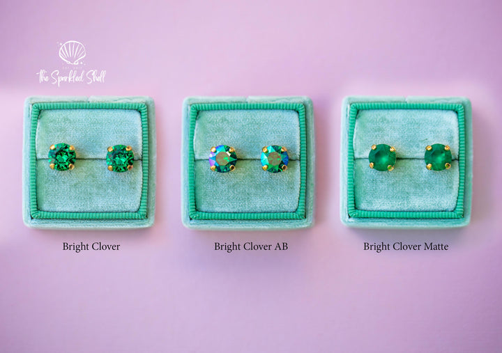 Green Stud Earrings -8mm- choose crystal color and setting color