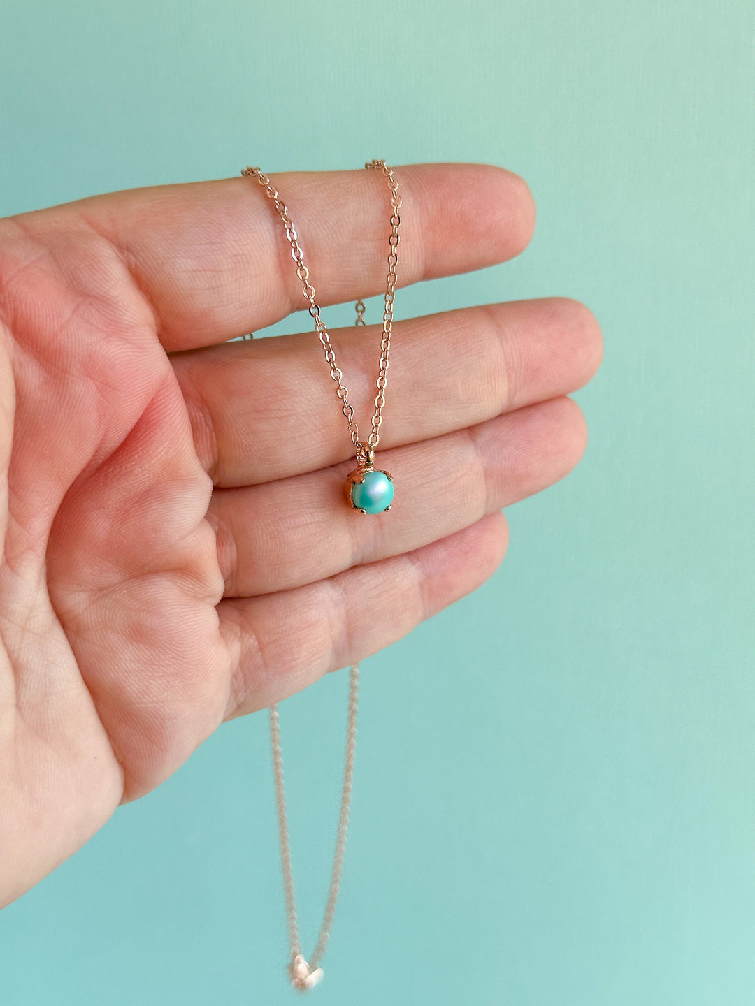 6mm or 8mm Necklace - Caribbean Blue Pearl -select color setting