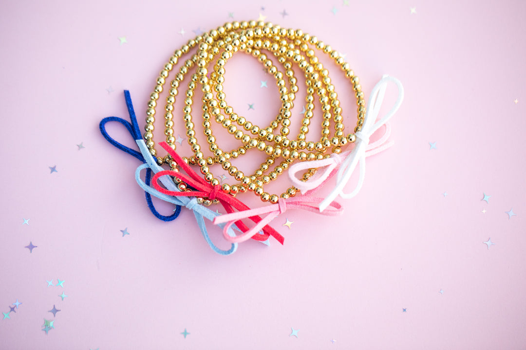 Suede Bow Stretch Beaded Bracelet - Choose setting Color (Blues)