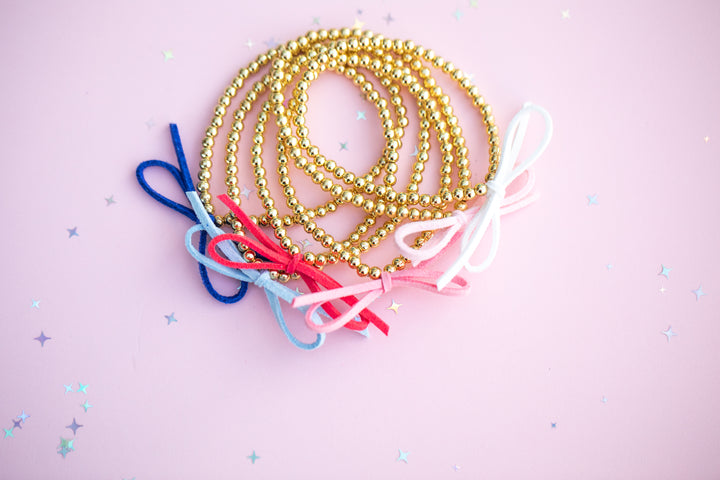 Suede Bow Stretch Beaded Bracelet - Choose setting Color (Blues)