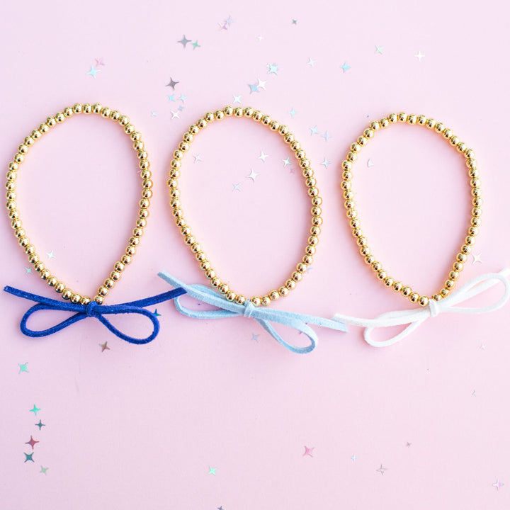 Suede Bow Stretch Beaded Bracelet - Choose setting Color (Blues)