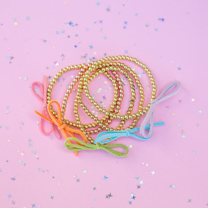 Suede Bow Stretch Beaded Bracelet - Choose setting Color (Imagination Rainbow)