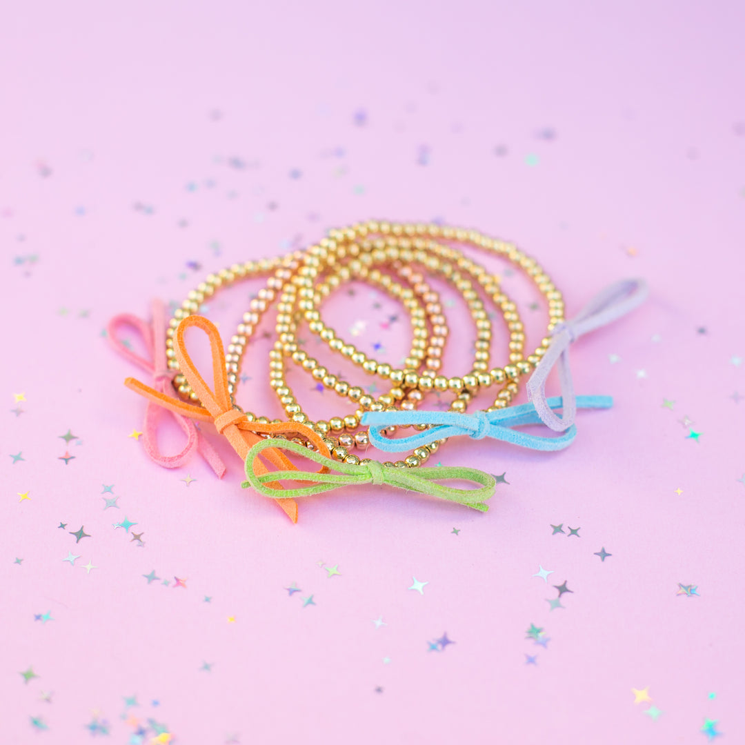 Suede Bow Stretch Beaded Bracelet - Choose setting Color (Imagination Rainbow)