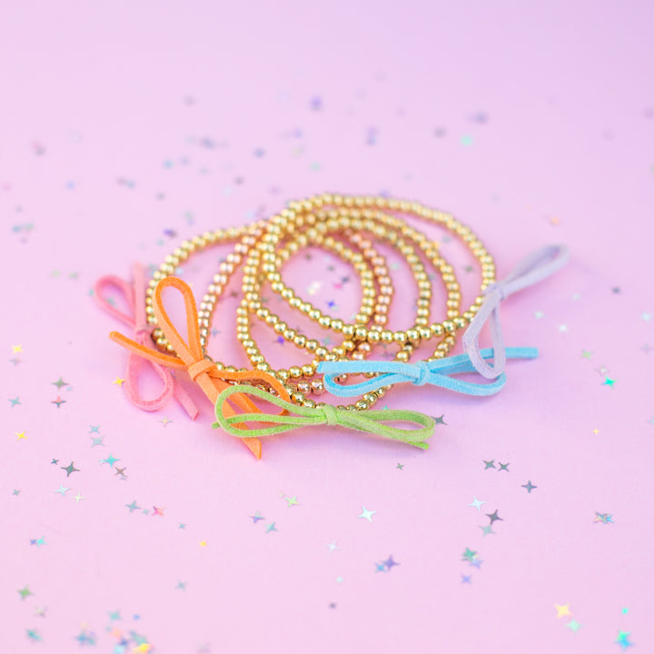 Suede Bow Stretch Beaded Bracelet - Choose setting Color (Imagination Rainbow)