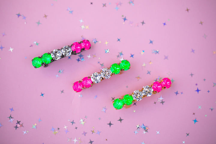 8mm 6 stone Hair Clip: Tropical Kaliedoscope