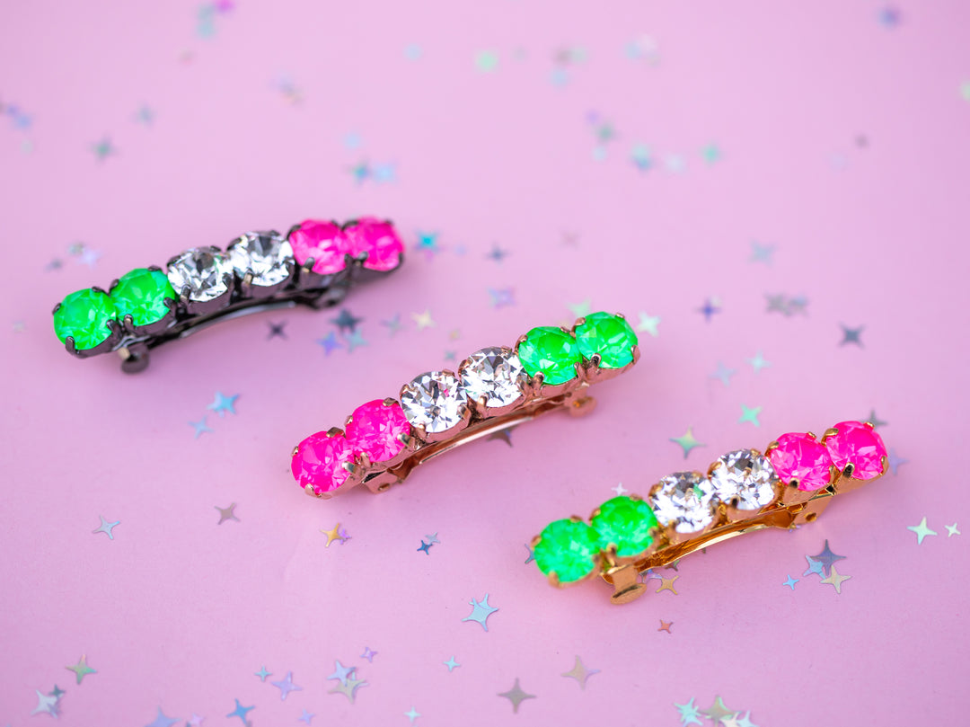 8mm 6 stone Hair Clip: Tropical Kaliedoscope