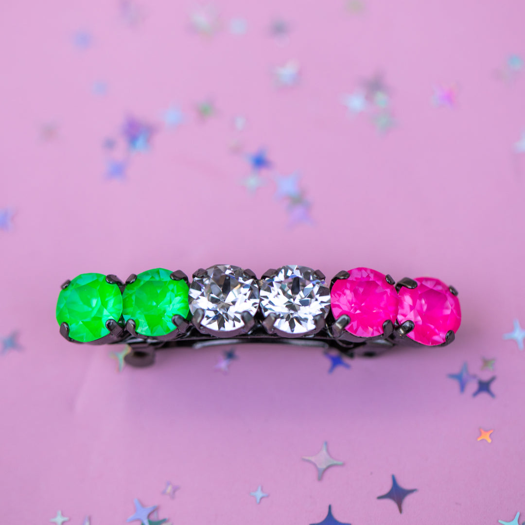8mm 6 stone Hair Clip: Tropical Kaliedoscope