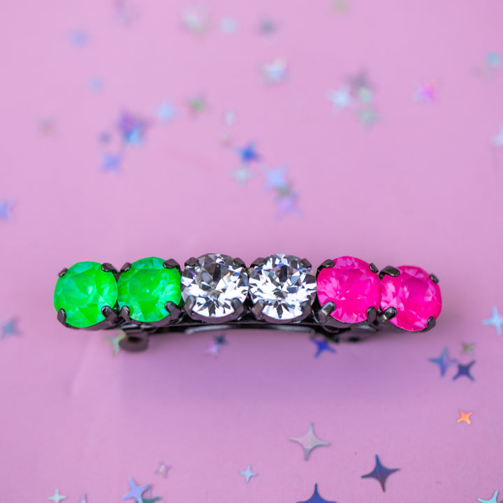 8mm 6 stone Hair Clip: Tropical Kaliedoscope