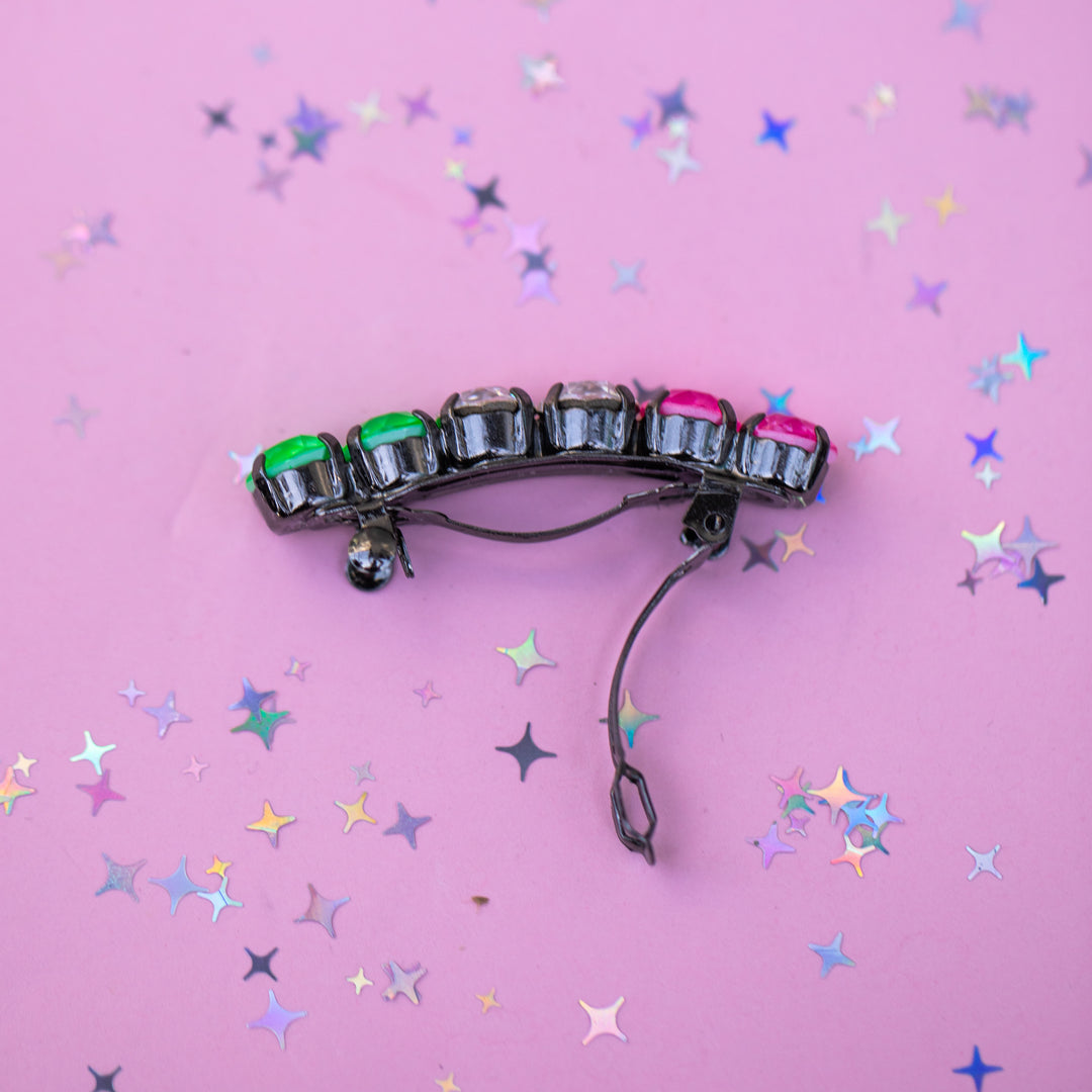 8mm 6 stone Hair Clip: Tropical Kaliedoscope