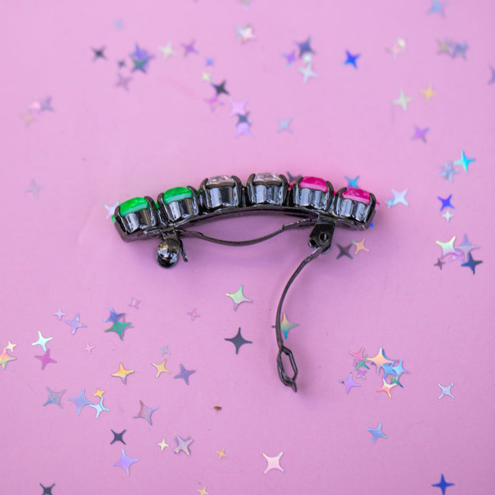 8mm 6 stone Hair Clip: Tropical Kaliedoscope